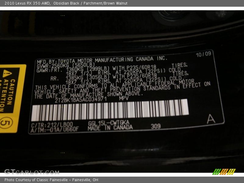 Obsidian Black / Parchment/Brown Walnut 2010 Lexus RX 350 AWD