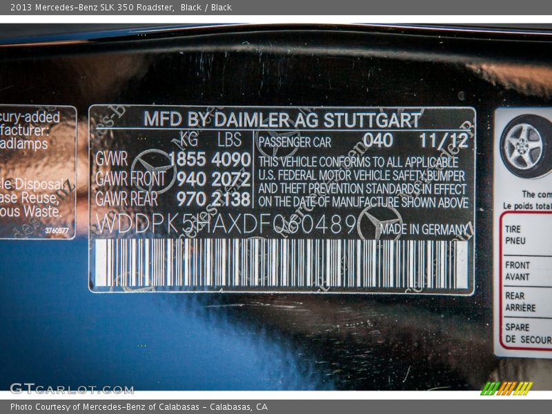 Black / Black 2013 Mercedes-Benz SLK 350 Roadster