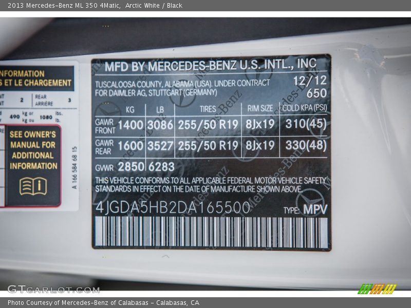 Arctic White / Black 2013 Mercedes-Benz ML 350 4Matic
