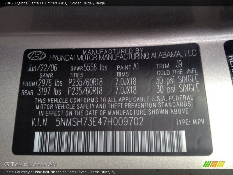 Golden Beige / Beige 2007 Hyundai Santa Fe Limited 4WD