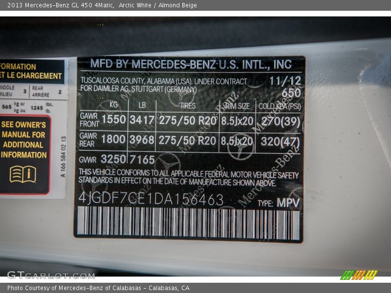 Arctic White / Almond Beige 2013 Mercedes-Benz GL 450 4Matic