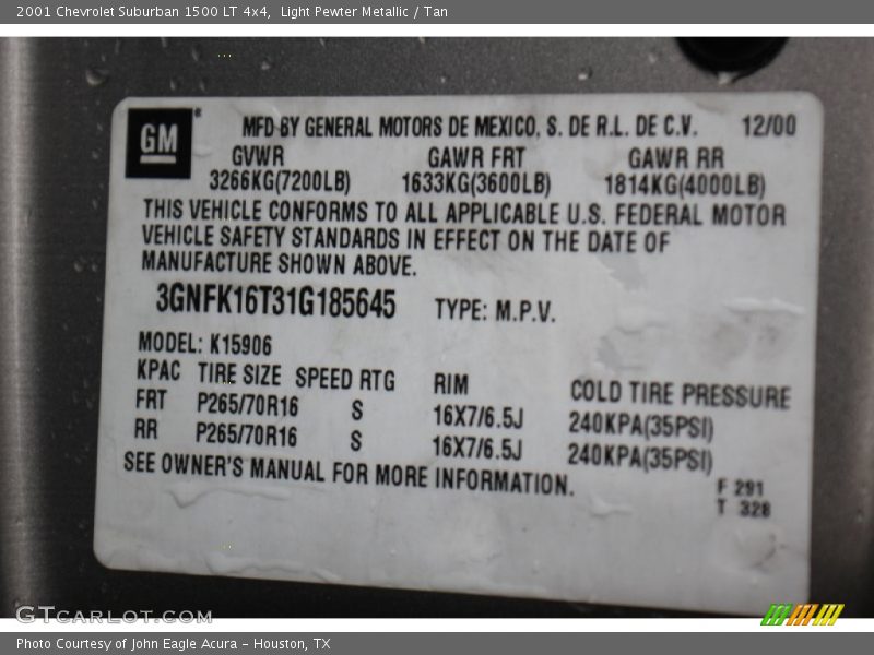 Light Pewter Metallic / Tan 2001 Chevrolet Suburban 1500 LT 4x4