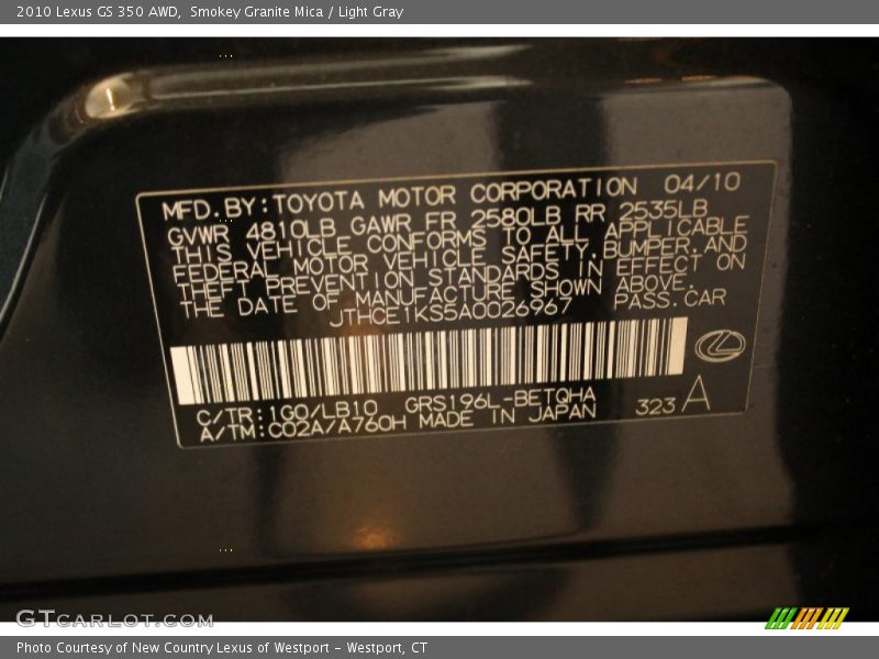 Smokey Granite Mica / Light Gray 2010 Lexus GS 350 AWD