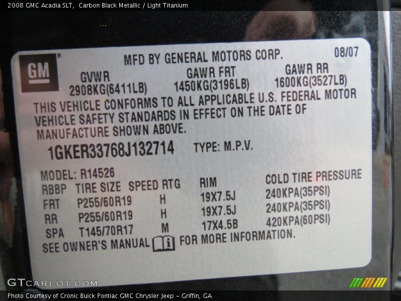 Carbon Black Metallic / Light Titanium 2008 GMC Acadia SLT