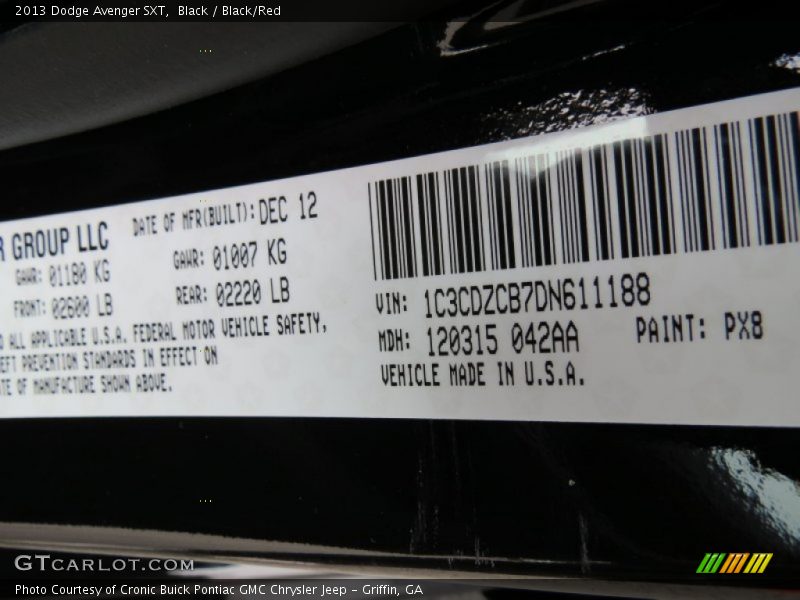 Black / Black/Red 2013 Dodge Avenger SXT