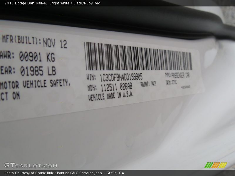 Bright White / Black/Ruby Red 2013 Dodge Dart Rallye