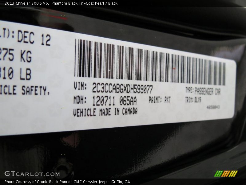 2013 300 S V6 Phantom Black Tri-Coat Pearl Color Code PXT