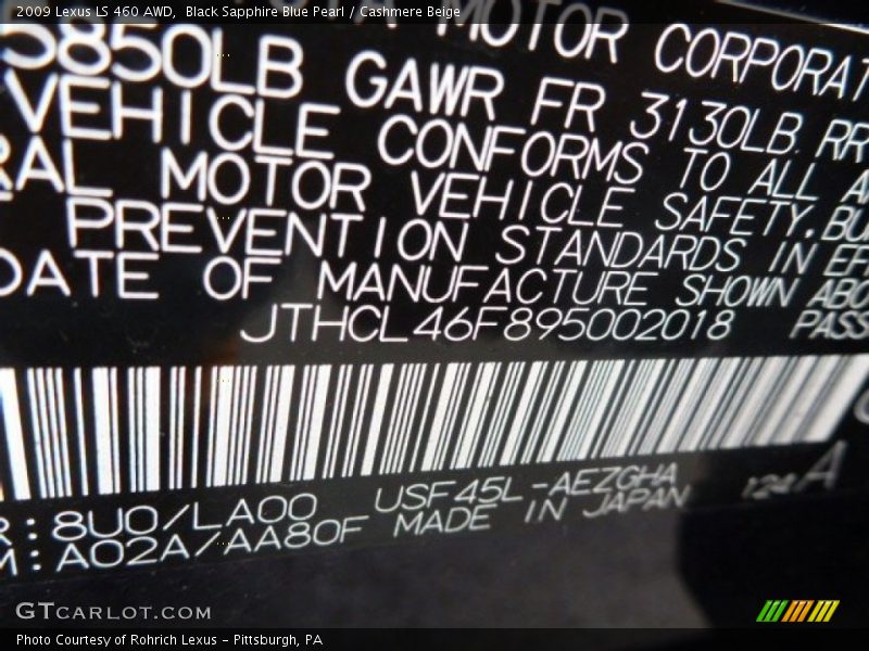 Black Sapphire Blue Pearl / Cashmere Beige 2009 Lexus LS 460 AWD