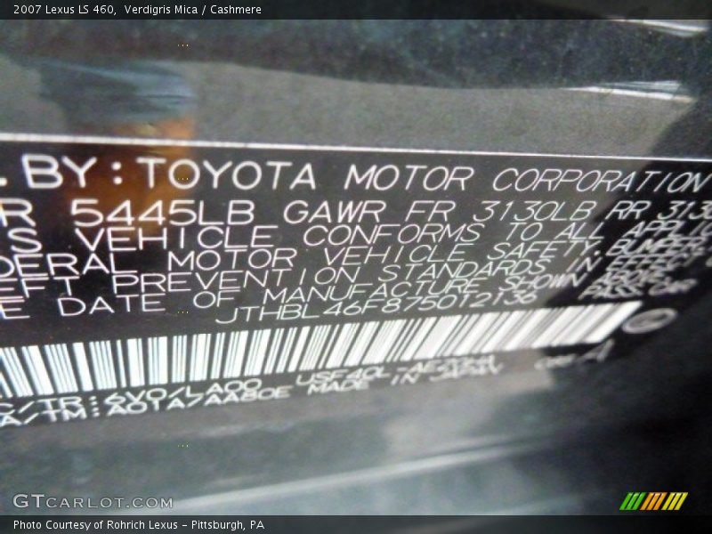 2007 LS 460 Verdigris Mica Color Code 6V0