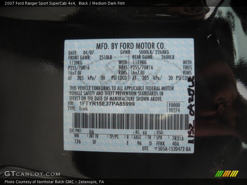 2007 Ranger Sport SuperCab 4x4 Black Color Code UA