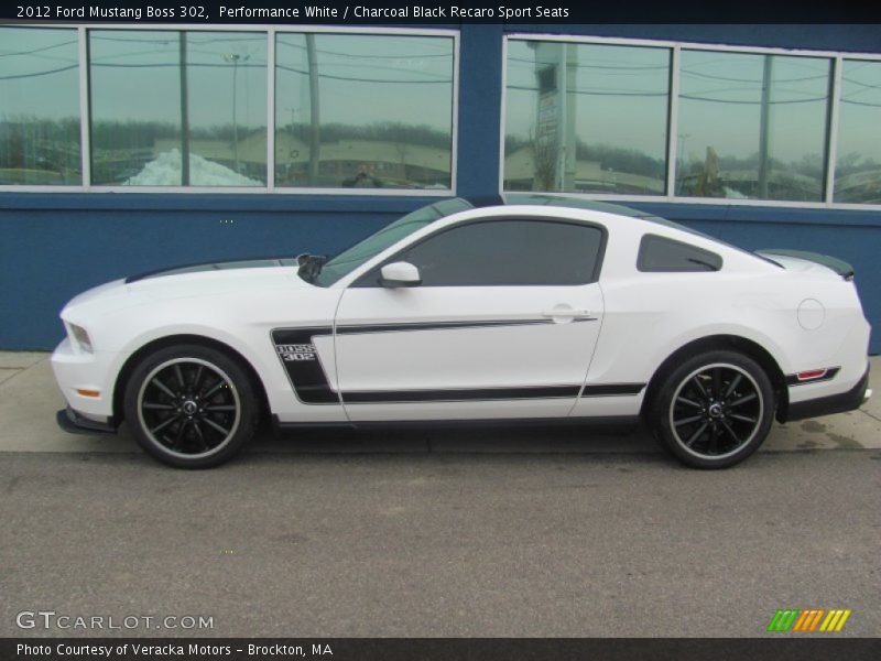 Performance White / Charcoal Black Recaro Sport Seats 2012 Ford Mustang Boss 302