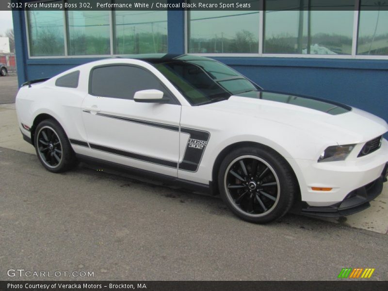 Performance White / Charcoal Black Recaro Sport Seats 2012 Ford Mustang Boss 302