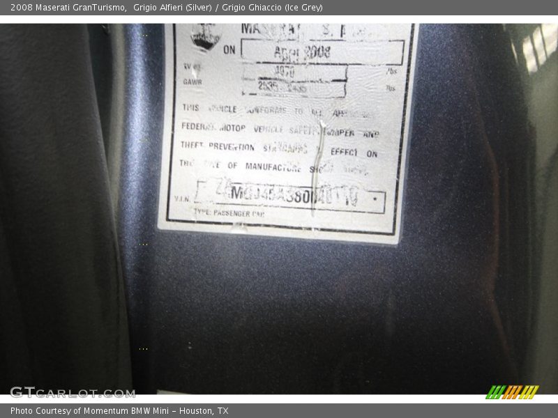 Grigio Alfieri (Silver) / Grigio Ghiaccio (Ice Grey) 2008 Maserati GranTurismo