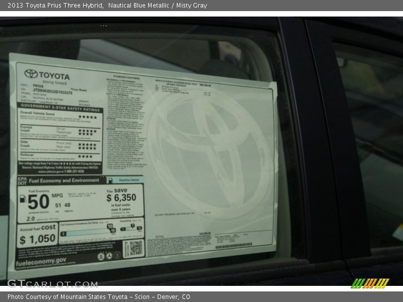 Nautical Blue Metallic / Misty Gray 2013 Toyota Prius Three Hybrid