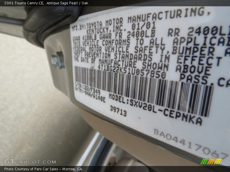 Antique Sage Pearl / Oak 2001 Toyota Camry CE