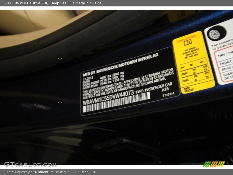 Deep Sea Blue Metallic / Beige 2013 BMW X1 sDrive 28i
