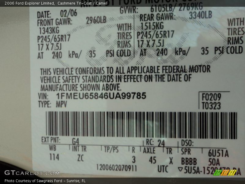 2006 Explorer Limited Cashmere Tri-Coat Color Code G4