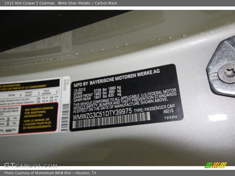 White Silver Metallic / Carbon Black 2013 Mini Cooper S Clubman