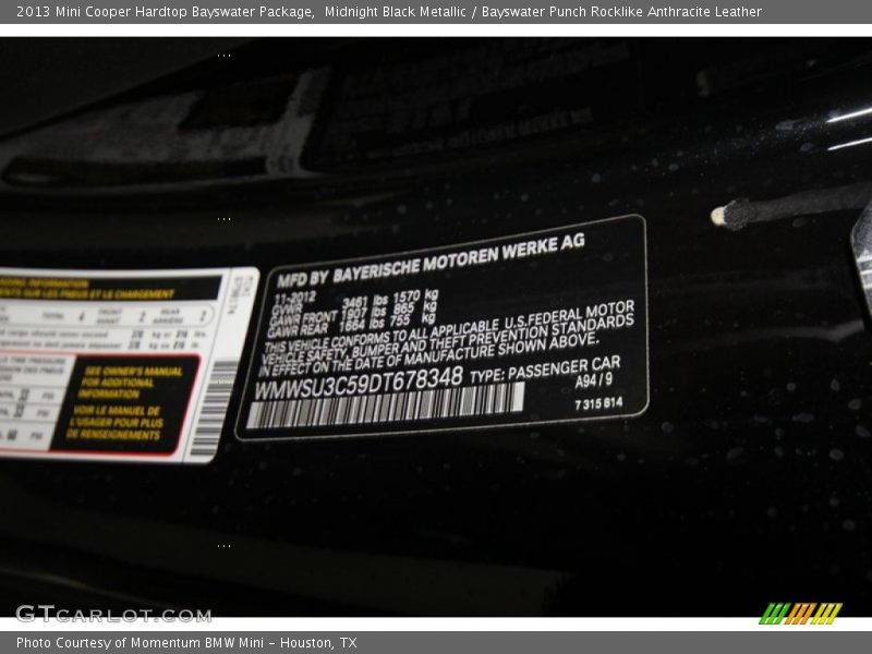 Midnight Black Metallic / Bayswater Punch Rocklike Anthracite Leather 2013 Mini Cooper Hardtop Bayswater Package