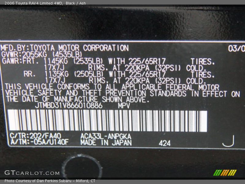 Black / Ash 2006 Toyota RAV4 Limited 4WD