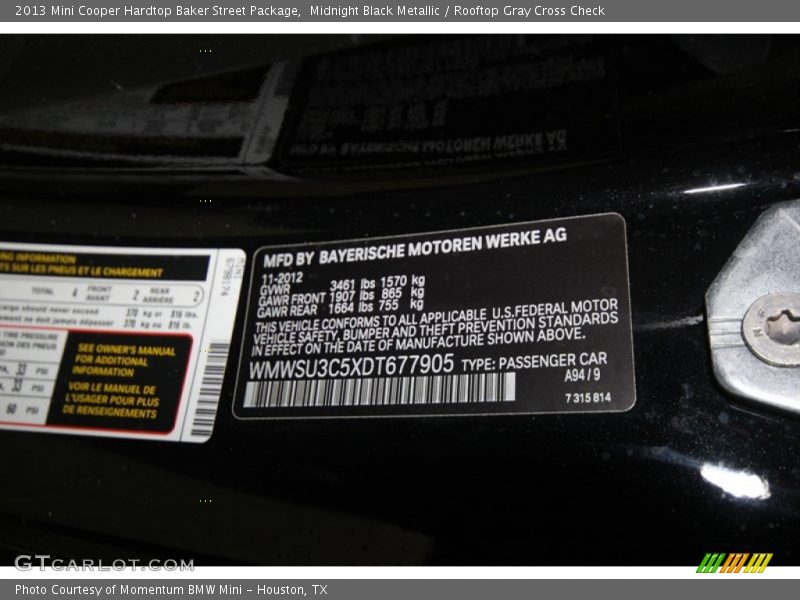 2013 Cooper Hardtop Baker Street Package Midnight Black Metallic Color Code A94