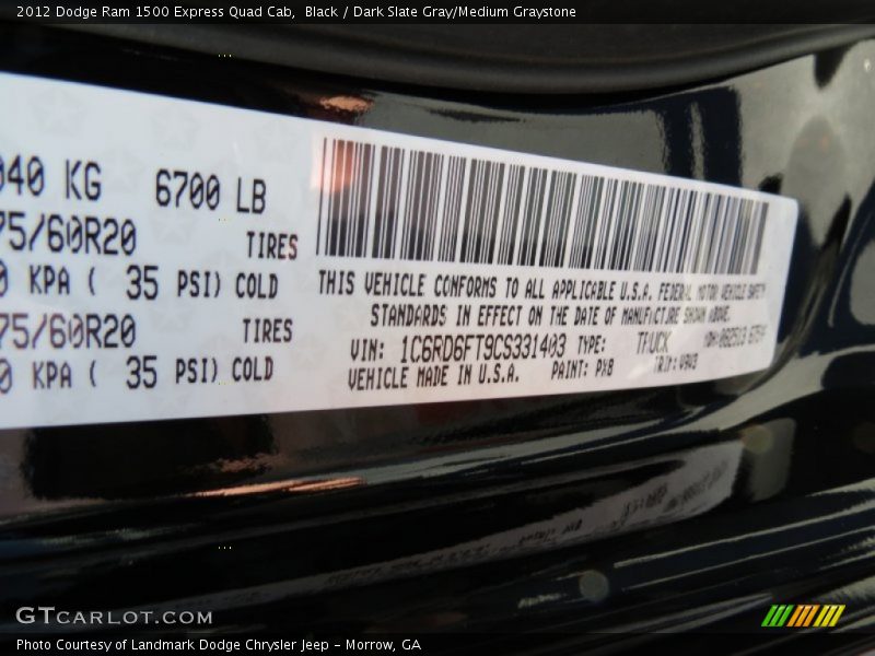 Black / Dark Slate Gray/Medium Graystone 2012 Dodge Ram 1500 Express Quad Cab