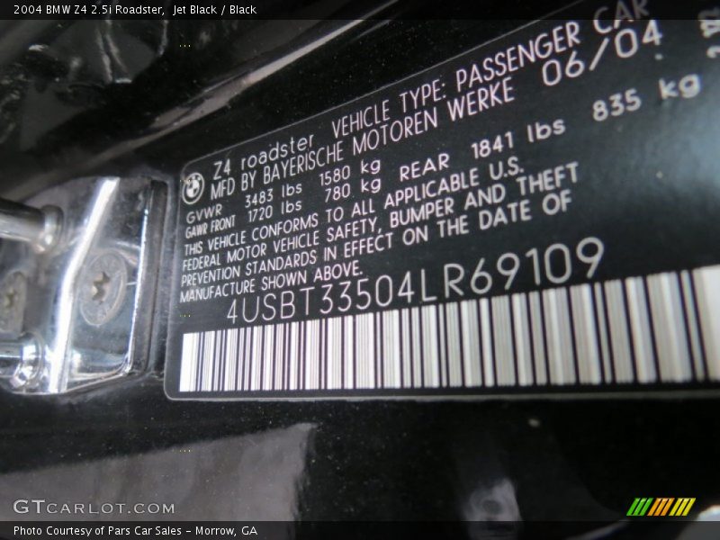 Jet Black / Black 2004 BMW Z4 2.5i Roadster