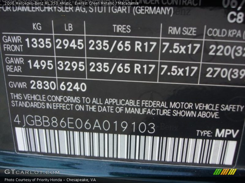 Everest Green Metallic / Macadamia 2006 Mercedes-Benz ML 350 4Matic