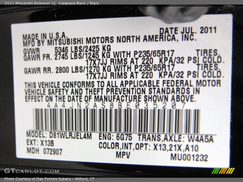 Kalapana Black / Black 2011 Mitsubishi Endeavor LS