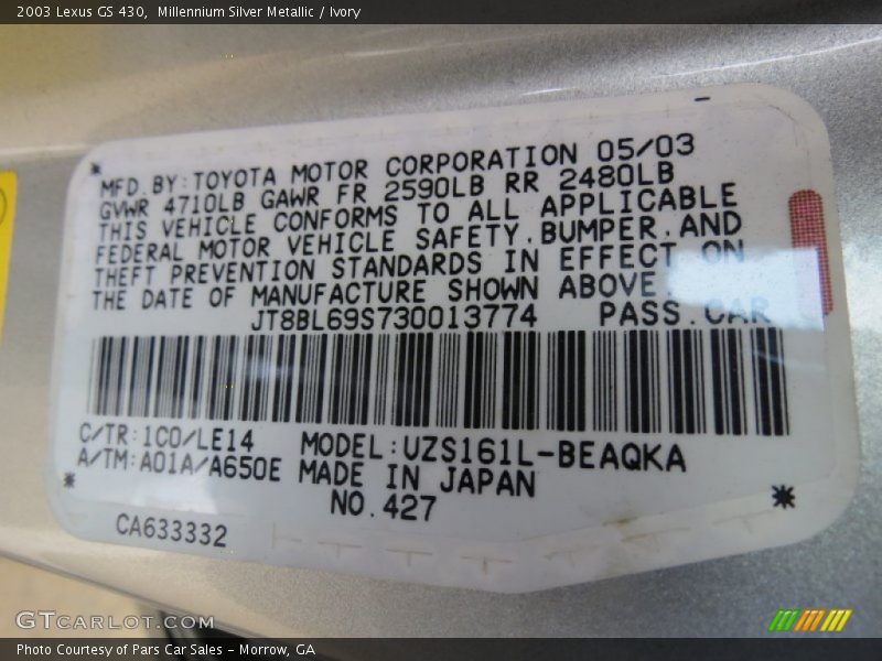 Millennium Silver Metallic / Ivory 2003 Lexus GS 430