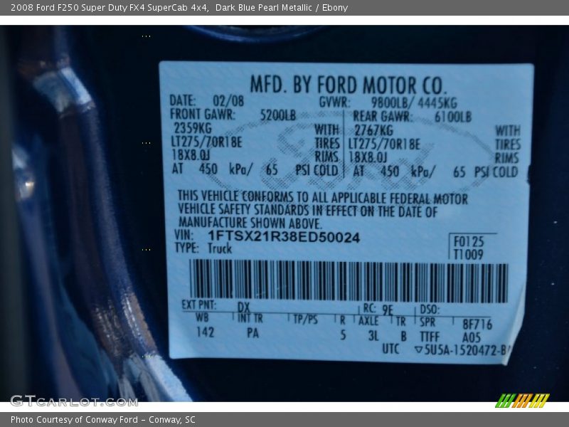Dark Blue Pearl Metallic / Ebony 2008 Ford F250 Super Duty FX4 SuperCab 4x4