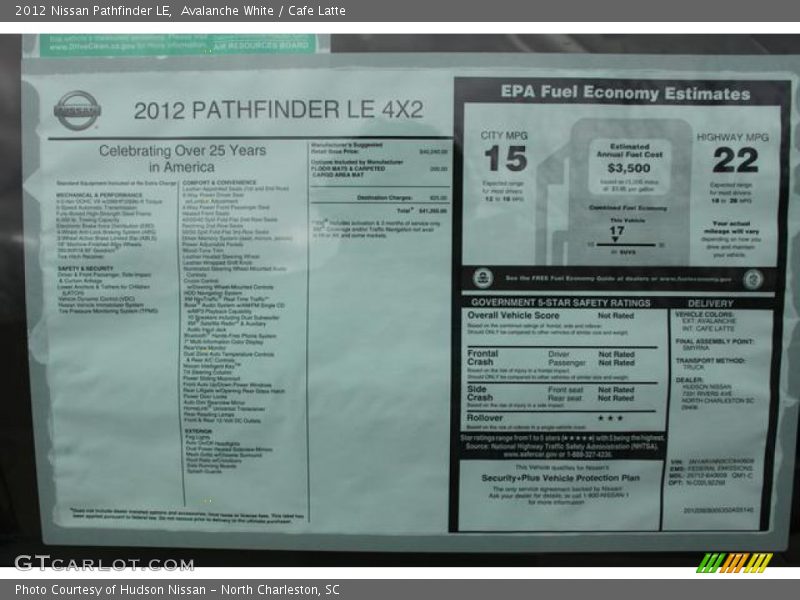  2012 Pathfinder LE Window Sticker