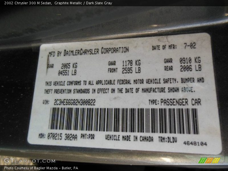 Graphite Metallic / Dark Slate Gray 2002 Chrysler 300 M Sedan
