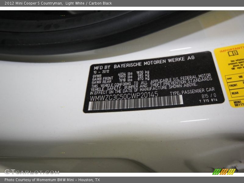 Light White / Carbon Black 2012 Mini Cooper S Countryman