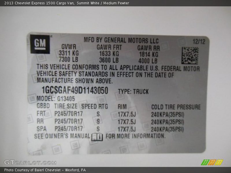 Summit White / Medium Pewter 2013 Chevrolet Express 1500 Cargo Van