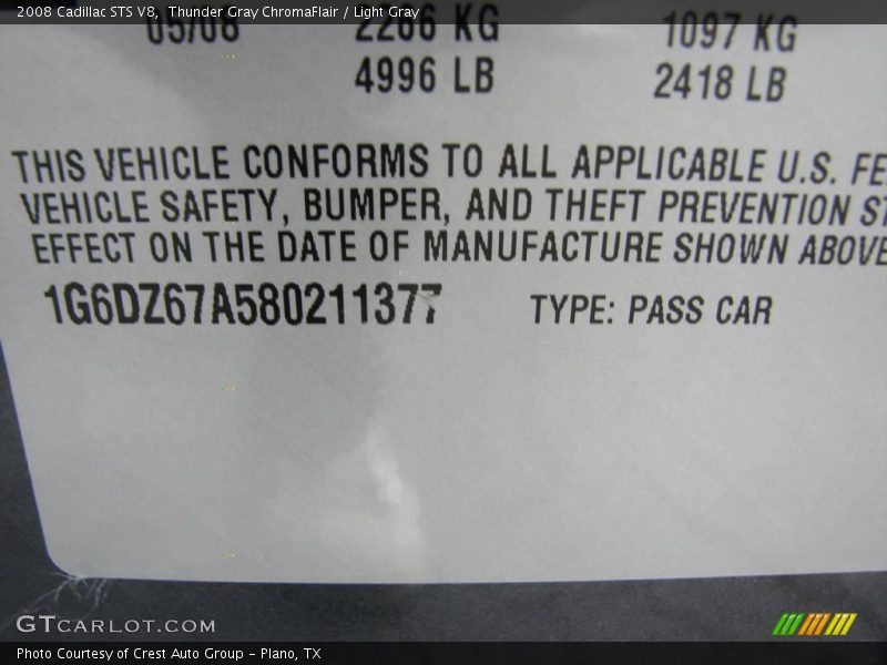 Thunder Gray ChromaFlair / Light Gray 2008 Cadillac STS V8