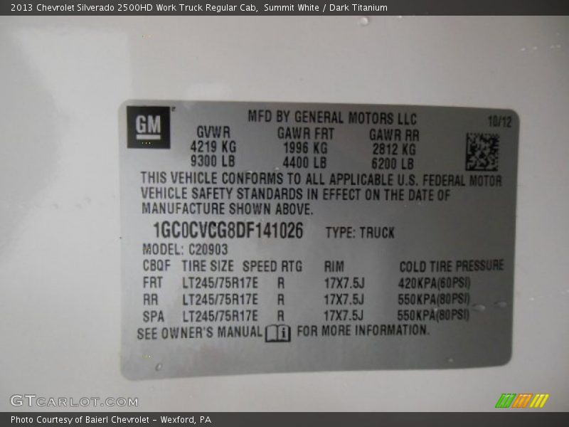 Summit White / Dark Titanium 2013 Chevrolet Silverado 2500HD Work Truck Regular Cab