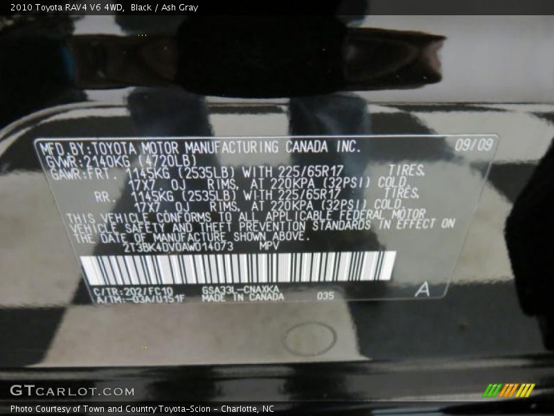 Black / Ash Gray 2010 Toyota RAV4 V6 4WD