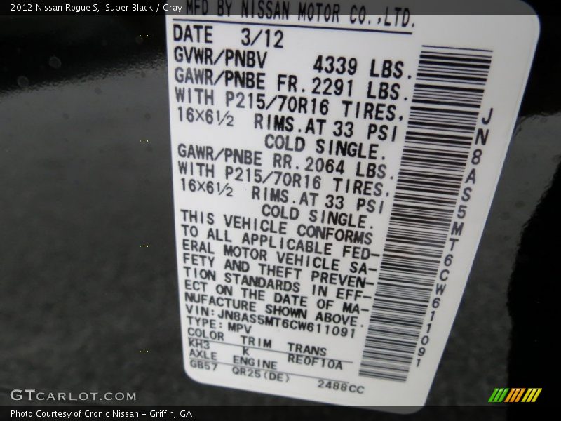 Super Black / Gray 2012 Nissan Rogue S