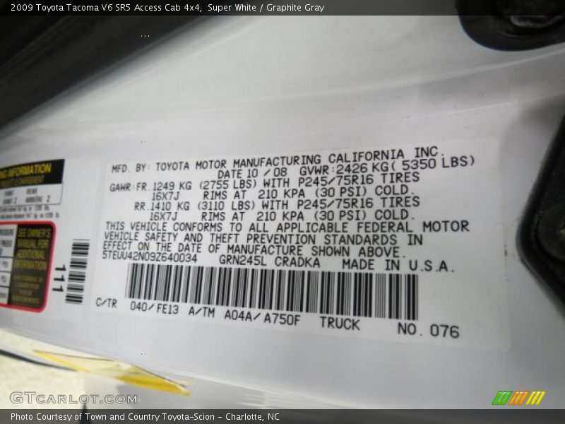 Super White / Graphite Gray 2009 Toyota Tacoma V6 SR5 Access Cab 4x4