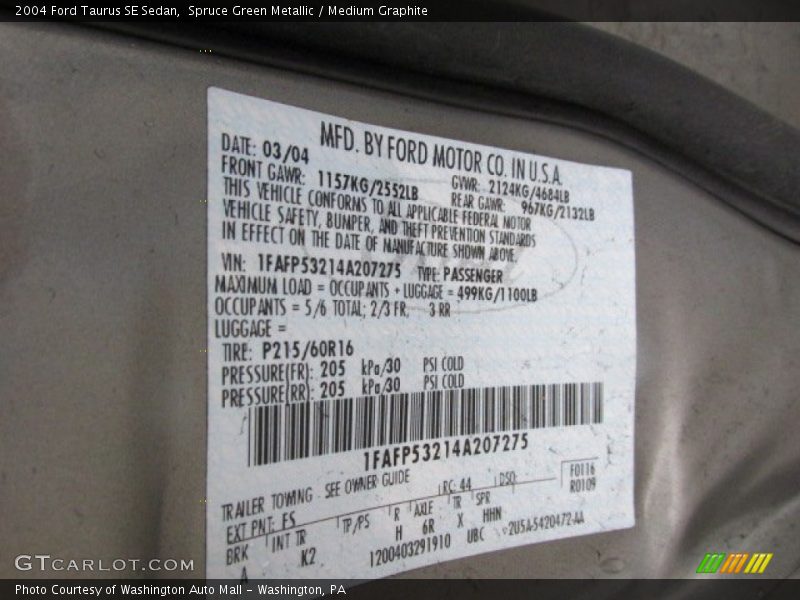 Spruce Green Metallic / Medium Graphite 2004 Ford Taurus SE Sedan