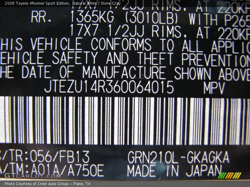 Natural White / Stone Gray 2006 Toyota 4Runner Sport Edition