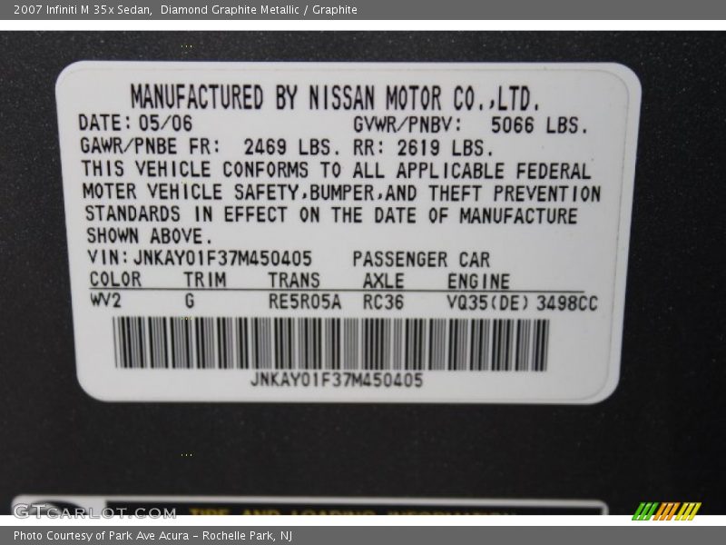 Diamond Graphite Metallic / Graphite 2007 Infiniti M 35x Sedan