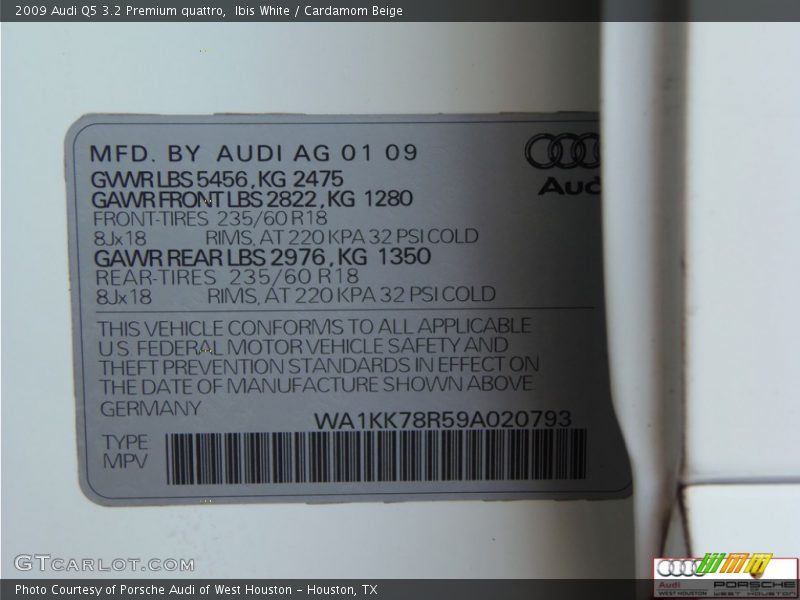 Ibis White / Cardamom Beige 2009 Audi Q5 3.2 Premium quattro