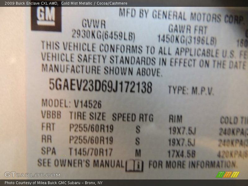 Gold Mist Metallic / Cocoa/Cashmere 2009 Buick Enclave CXL AWD