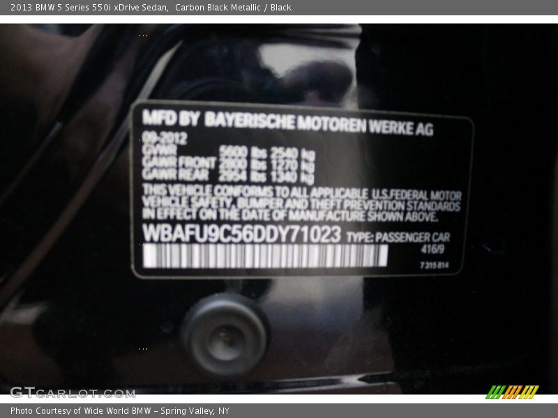 2013 5 Series 550i xDrive Sedan Carbon Black Metallic Color Code 416