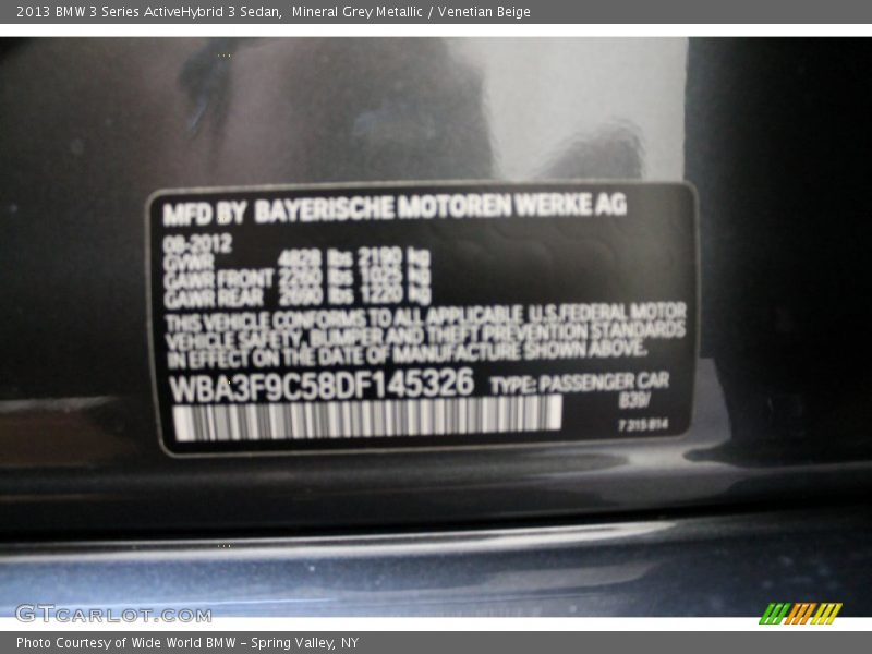 Mineral Grey Metallic / Venetian Beige 2013 BMW 3 Series ActiveHybrid 3 Sedan