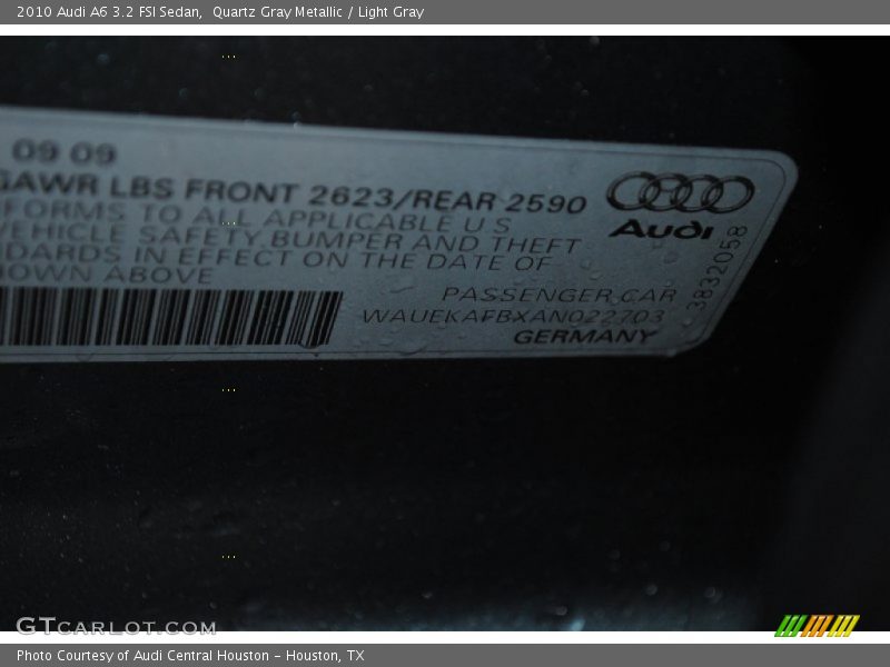 Quartz Gray Metallic / Light Gray 2010 Audi A6 3.2 FSI Sedan