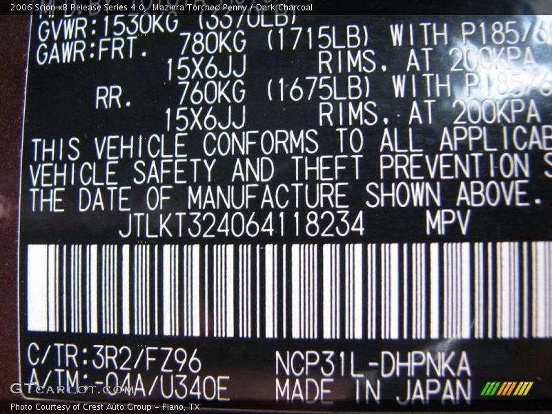 2006 xB Release Series 4.0 Maziora Torched Penny Color Code 3R2