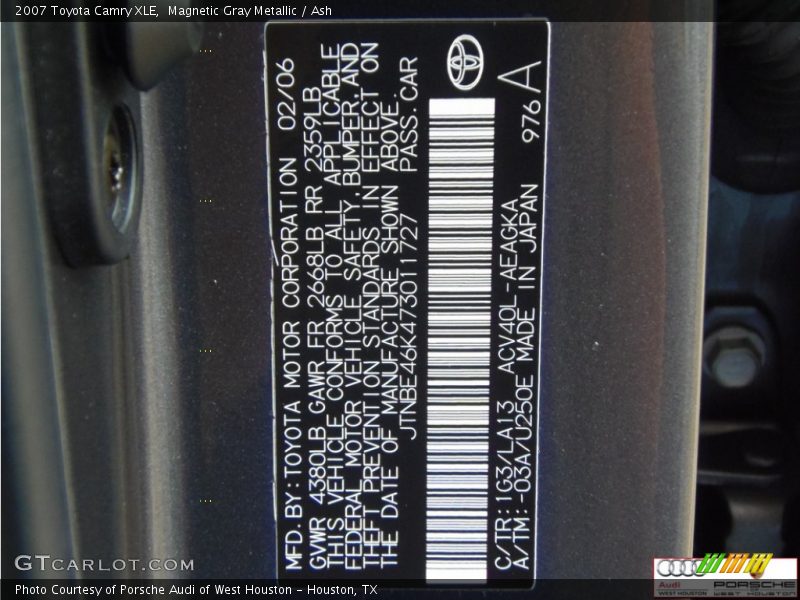 Magnetic Gray Metallic / Ash 2007 Toyota Camry XLE